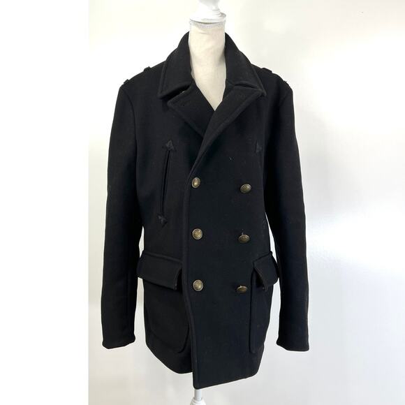 Marc by Marc Jacobs Wool Double Breasted Peacoat Black Dark Academia Preppy - Picture 1 of 10